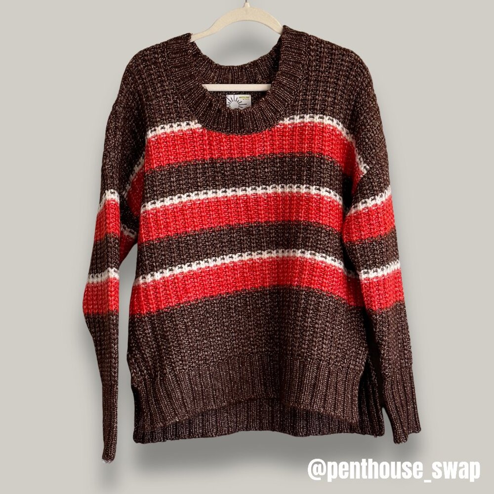 Aerie Offline Brown Orange Striped Oversized Chunky Sweater, Size XS